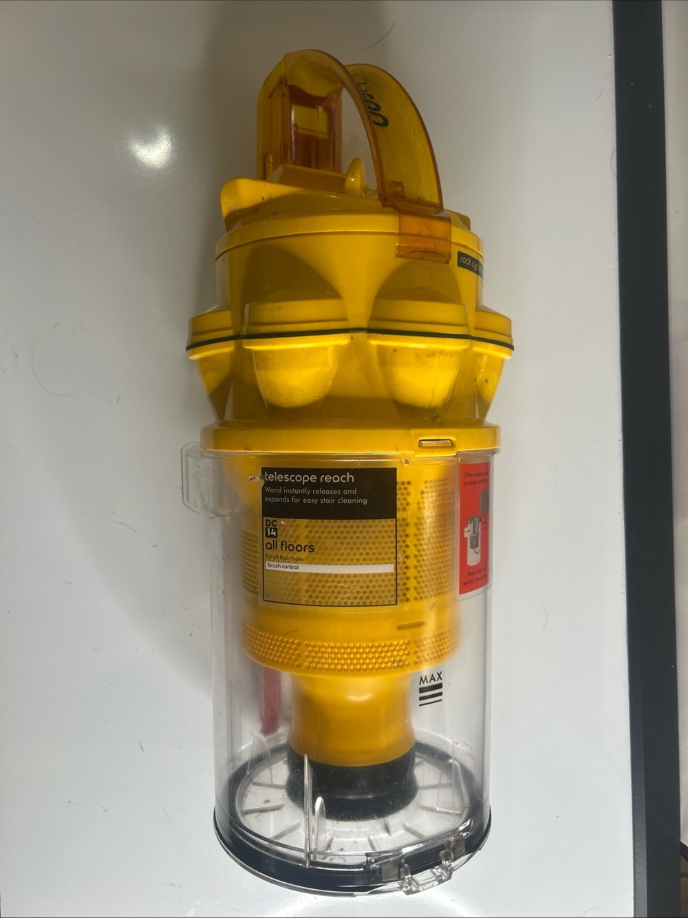 Dyson DC14 Vacuum Cyclone Canister Dust Bin Yellow Tested